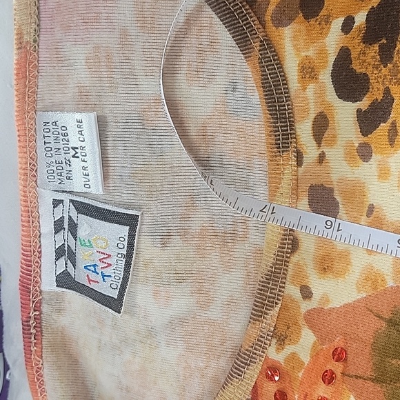 Cheetah print orange floral sequence blouse - Picture 7 of 7